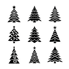 Fototapeta premium Christmas Tree Vector Icon Set – Holiday Winter Decoration Silhouette