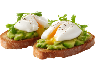 Avocado toast with egg isolated on transparent background, ideal for healthy food and breakfast visuals..