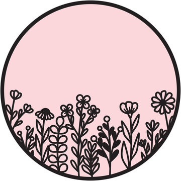 Wildflower meadow round sign svg, flower field frame wreath, laser ready cut files, glowforge cricut cnc xtool lightburn, front door hanger, table or shelf sitter, personalized text, custom monogram