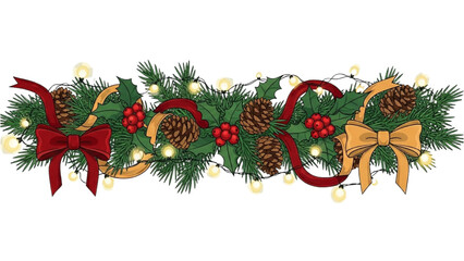 Obraz premium Festive Holiday Garland with Lights, Berries and Bows