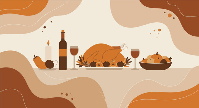 Festive Thanksgiving Feast An Illustration of Gratitude and Togetherness for the Holiday Season