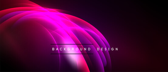 Abstract pink, purple waves over black background. Modern design element, dynamic lighting creates depth. Simple text overlay present.