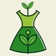 Green dress with growing plant and leaves symbolizing eco fashion