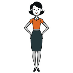 Cartoon woman standing with hands on hips in business attire