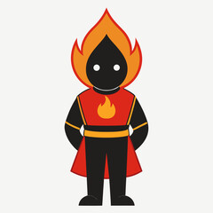 Cartoon character with a flame for hair and a fire emblem