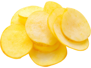 Potato chips isolated on transparent background, perfect for junk food and snack visuals.