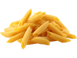 Raw penne pasta isolated on transparent background, perfect for Italian cuisine and cooking visuals.