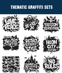 Fototapeta premium Street Culture Graffiti Words Urban Slang and Hip-Hop Typography Pack
