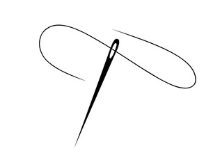 Minimalist illustration of a sewing needle with a curved thread line. Perfect for tailoring, fashion, embroidery, and craft design themes.