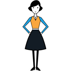 Cartoon woman standing with hands on hips wearing a skirt and vest