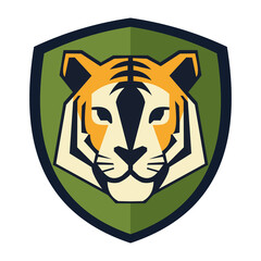 Majestic Tiger Head Logo in Blue and White Shield, Royal Power and Security Vector Emblem