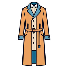 Stylish orange trench coat with blue collar and cuffs