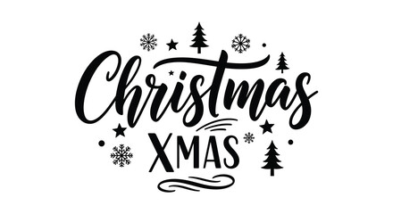 Festive christmas and xmas lettering with decorative elements and snowflakes for holiday design