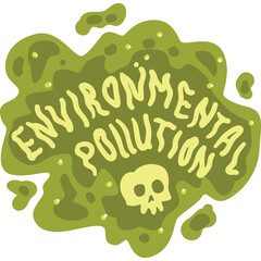 Environmental Pollution Smog Cloud With Skull Symbol And Green Hues And Yellow Text Creating An Ominous Atmosphere
