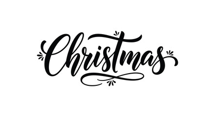 Elegant hand drawn calligraphy lettering of the word christmas with decorative flourishes and swirls
