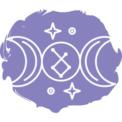 Esoteric Symbol of Triple Moon Goddess and Stars on Brush Stroke Background with Transparent...