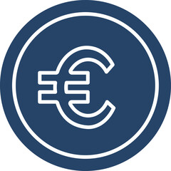 Euro Coin Symbol Icon Dark Blue Round Shape Outline Graphic On Transparent Background Clean Simple Minimalist Design