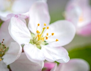 Close-up of delicate white and pink blossoming flower in spring