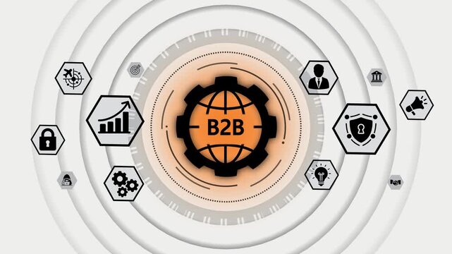 Business to Business B2 B concept with global network and digital icons representing strategy growth security ideas and partnership