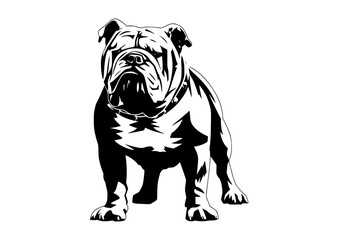 a black and white silhouette of a bulldogblack, bulldog, dog, head, illustration, image, profile, stand, white 