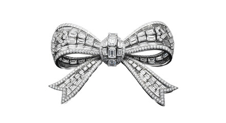 Detailed vintage diamond bow brooch illustration symbolizing luxury, elegance, and high fashion accessory. isolated PNG with Transparent Background
