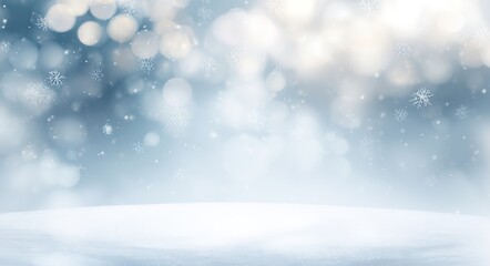 Winter Snowy Bokeh Background with Snowflakes. It shows a serene, wintry element, ideal for Christmas, winter, and festive themes. Great for greeting cards, and winter design projects.