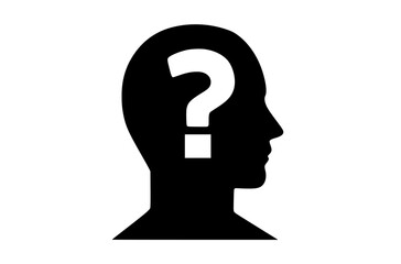 a silhouette of a human head with a question mark insideblack, brain, flat, head, icon, illustration, key, lock, man, person, profile 