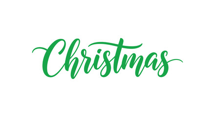 Elegant green handwritten calligraphy of the word christmas on a white background