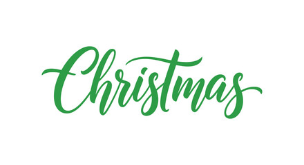 Elegant green calligraphy text of the word christmas on a white background