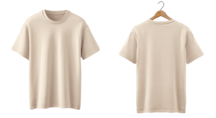 Two beige t-shirts front and back view