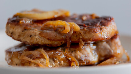 juicy pork chops with caramelized onions and apples fall meal