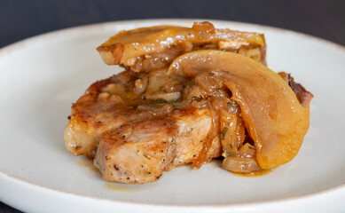 juicy pork chops with caramelized onions and apples fall meal