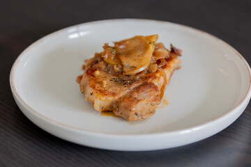 juicy pork chops with caramelized onions and apples fall meal