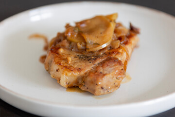 juicy pork chops with caramelized onions and apples fall meal