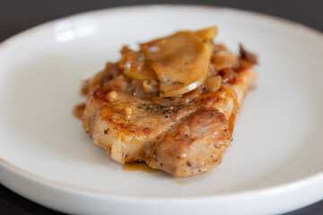 juicy pork chops with caramelized onions and apples fall meal