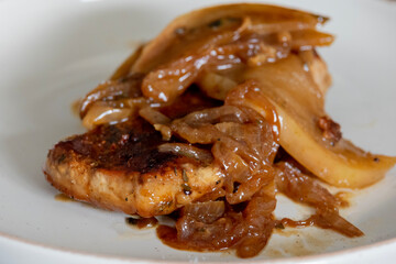 juicy pork chops with caramelized onions and apples fall meal