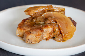 juicy pork chops with caramelized onions and apples fall meal