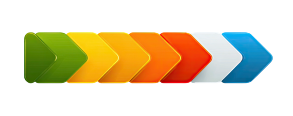 Colorful arrows point right, transition through warm hues