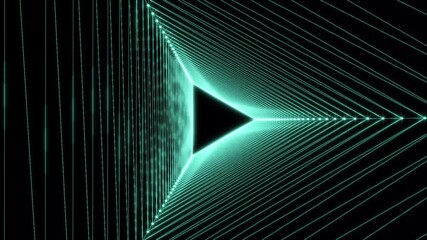 Futuristic Green Neon Triangular Tunnel Animation Seamless Loop with Glowing Lines on Black Background, Abstract Geometric Digital Portal VJ Loop or Technology Concept - Powered by Adobe