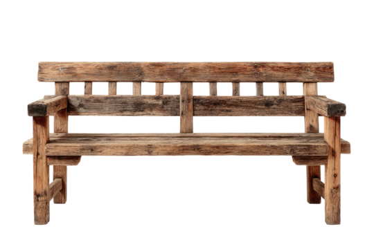 Rustic wooden bench with weathered texture against dark void