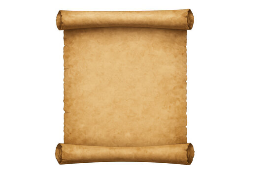 Scrolling parchment paper document with blank copy space, ancient brown vintage manuscript for education or history concept