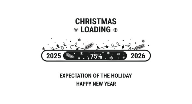 Christmas loading bar showing progress towards new year 2026 with festive lights and snowflakes