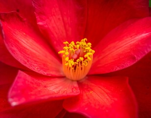 Close-up view of a vibrant red flower with yellow center details