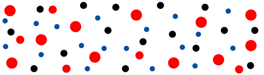 Random dots texture black, blue, and red. Big and small polka dot seamless pattern background.