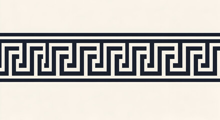 A close up shot of a black and white meander pattern design on a light cream colored background