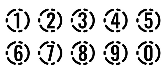 Collection of bullet points, number font icons. Vector set of bullet points numbers 0 to 9. Colored in black. Vector illustration.