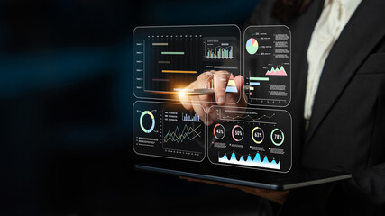 A project management dashboard with business performance analytics. A visualization of project timelines, KPIs, and company data for strategic review. Motif