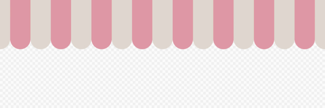 Pink awnings for shop. Striped shop tent seamless pattern. Vector