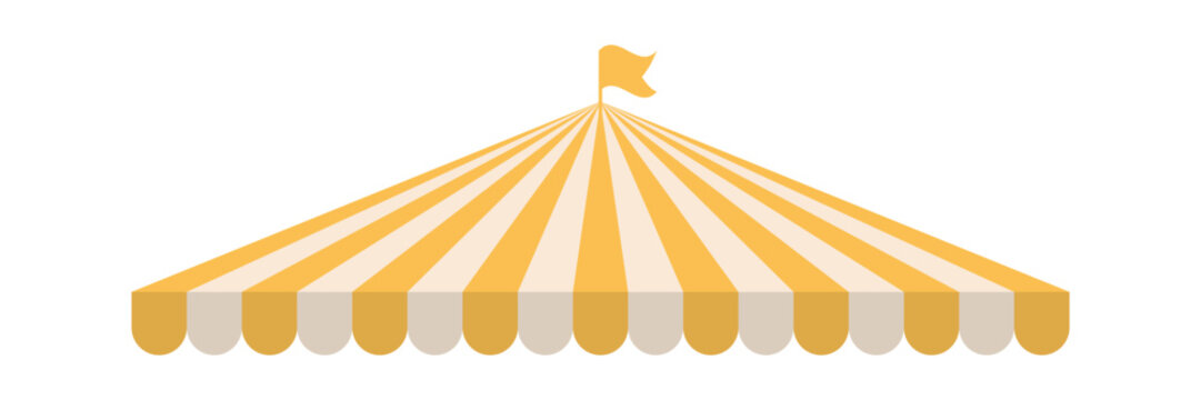 Yellow striped circus tent with a flag.  Vector