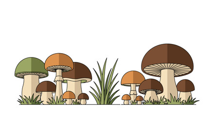 Enchanting mushroom meadow teeming with earthy tones and captivating textures ideal for whimsical designs and autumnal promotions